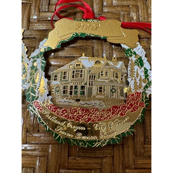 Vintage Portland Oregon Christmas Ornaments 2000-2005 Gold Tone Enamel Signed - Picture 5 of 13
